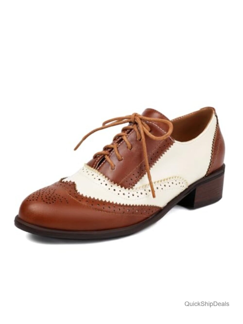 Women's Chunky Low Heel Oxfords Lace Up Brogues Saddle Shoes PU Leather Flats